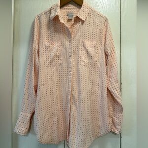 Chico’s long sleeve Blush Pink Black Polka Dot Silky Soft Shirt Size 4/6